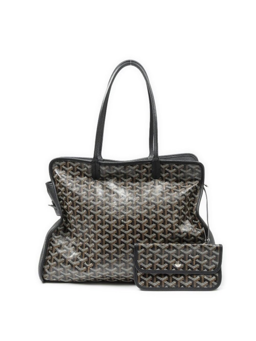 Goyard Hardy Black Brown Goyardine Canvas Shoulder Bag